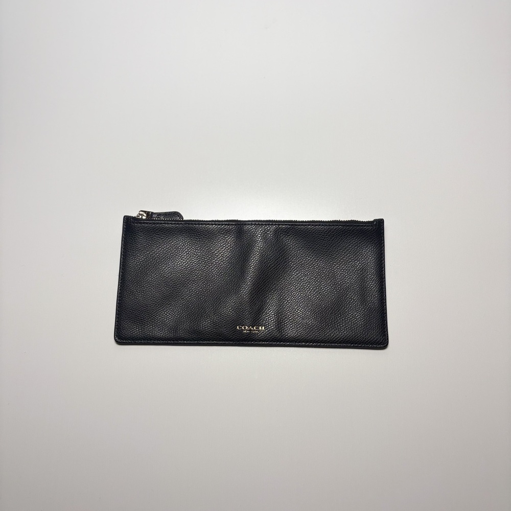 Coach Slim Leather Zip Pouch Black Clutch Wallet Bag
